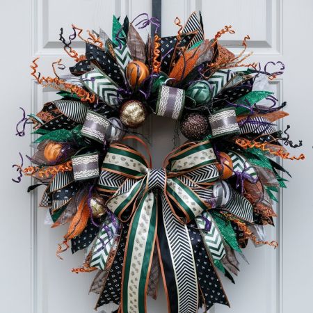 Halloween Theme Ribbon Wreath